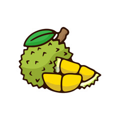 illustration cartoon fruit durian on white background