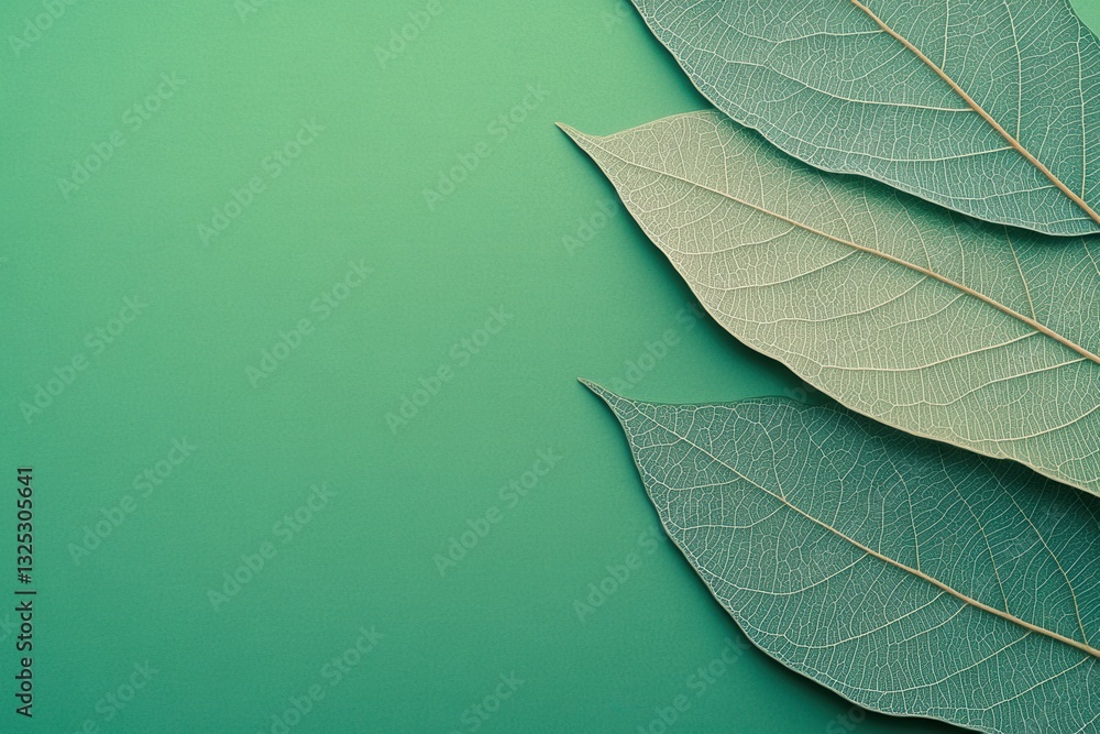 Poster elegant leaf pattern on textured green background showcasing sustainable design with earthy tones an