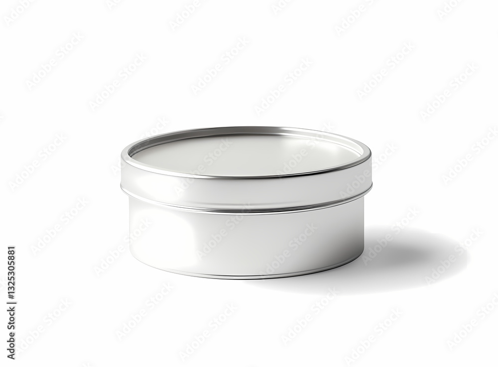 Poster metallic container: a simple, clean shot of a small, metallic container with a lid, casting a subtle