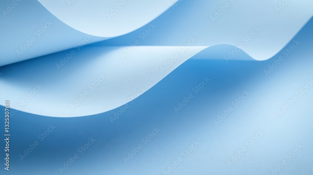 Poster delicate light blue paper curves, creating a minimalist wave pattern