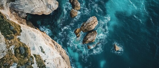 Aerial View of Moens Klint Cliffs - Breathtaking Sight of Coastal Rock Formation in Denmark