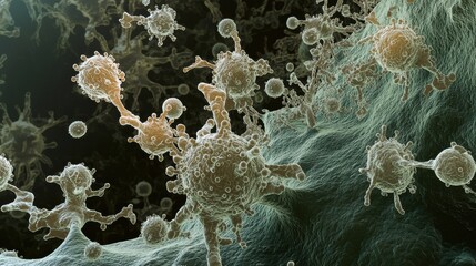 Obraz premium Exploring Microscopic Worlds: A Deep Dive into Bacteria, Viruses, Fungi and Pathogens in a Cell
