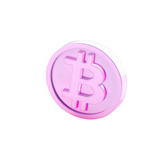 Isometric Pink Bitcoin Cryptocurrency Coin Isolated on Transparent Background