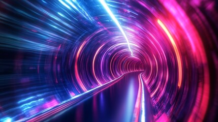 Abstract Glowing Tunnel with Neon Streaks 