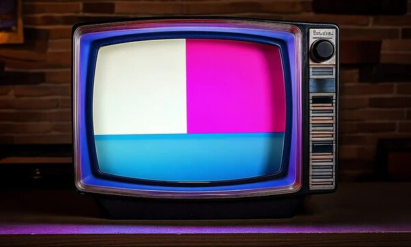 Vintage Television Screen Showing Test Pattern Colors Broadcast
