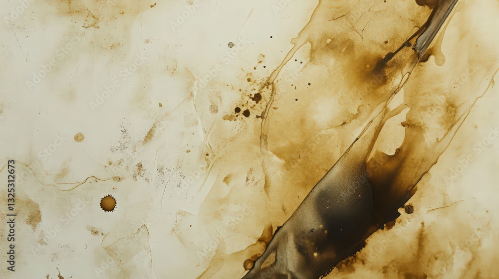 Poster earthy abstract design with stains, splotches and linear elements background