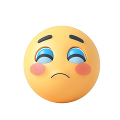 Fototapeta premium Sad Yellow 3D Emoticon with Pink Cheeks and Blue Eyes Isolated on Transparent Background
