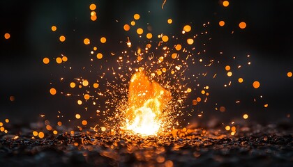 Bright orange sparks bursting upward from an ignition source