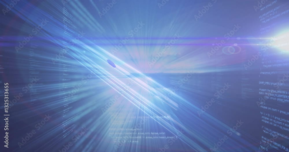 Aufkleber animation of blue light beams with computer code for futuristic digital concept