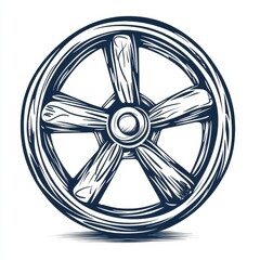 Obraz premium Hand Drawn Illustration of Rustic Wooden Wheel with Five Spokes