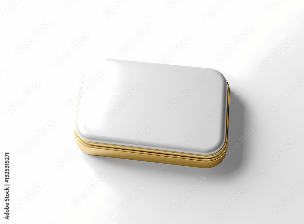 Poster minimalist container mockup: a sleek, rectangular container, featuring a shiny top surface and a con