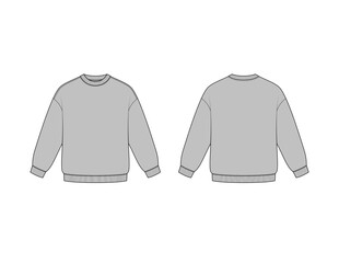 Unisex Crew Neck Sweatshirt relaxed fit technical flat sketch