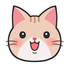 猫のアイコン　素材　単品　茶トラ　あしらい　表情　キャラ　笑う　喜ぶ　嬉しい　楽しい　コミカル　挿絵　飾り　パーツ　デフォルメ　シンプル　cute cat face icon,tabby cat,kitty,kitten