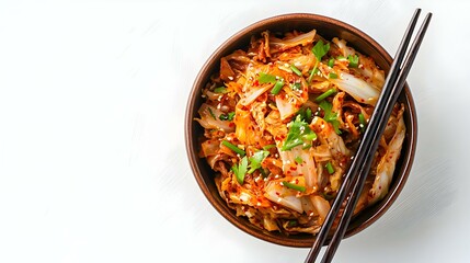 Kimchi cabbage in a bowl with chopsticks