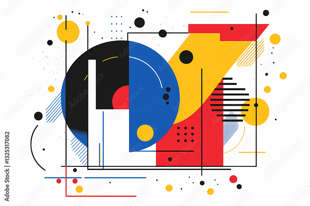 Poster geometric harmony: a vibrant and dynamic geometric composition featuring a balanced interplay of sha