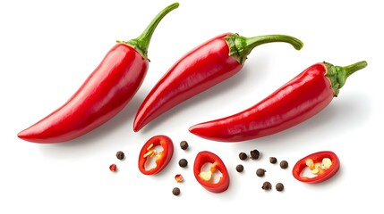 Hot chili pepper whole and slices isolated