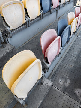 Close-up of weathered stadium seats, Lombok, Indonesia