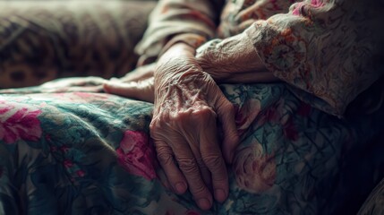 Senior Asian woman using hand pushing on her back because feeling back pain. An elderly person is sitting on a couch, holding their lower back in pain. highlighting discomfort and the need for medical