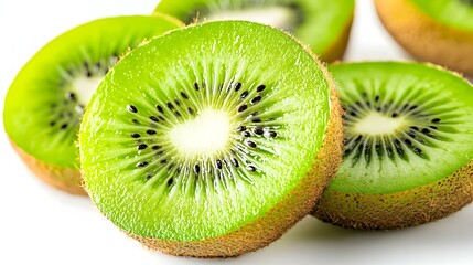 Fototapeta premium Fresh sliced kiwi fruit with vibrant green flesh