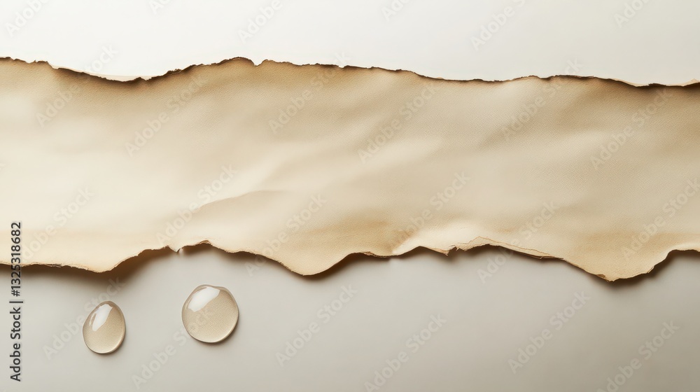 Poster artistic presentation of paper texture with rough edges and liquid drops element