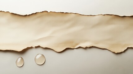 Fototapeta premium Artistic presentation of paper texture with rough edges and liquid drops element