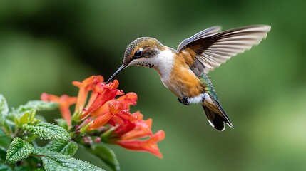 Fototapeta premium Hummingbird in Flight, Nectar, Flower, Wildlife