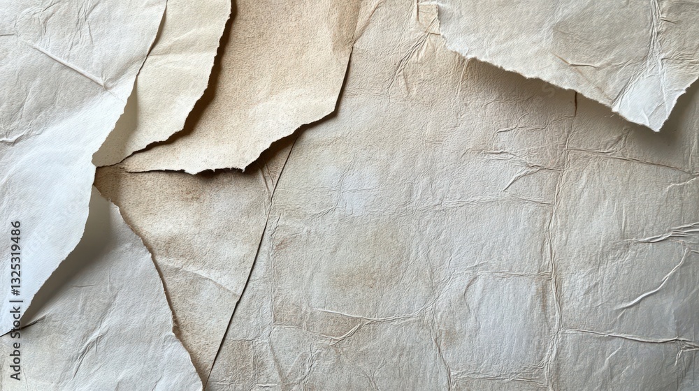 Poster abstract texture showcasing layers of distressed and torn aged paper sheets