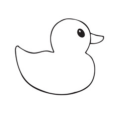 Vector hand drawn sketch doodle outline bathing duck isolated on white background