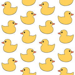 Vector seamless pattern of hand drawn sketch doodle colored bathing duck isolated on white background