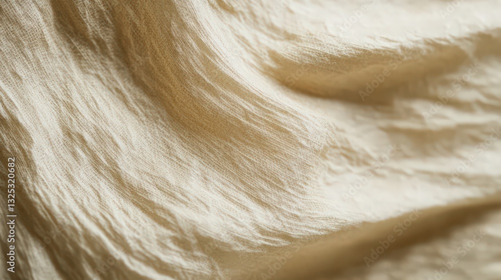 Poster delicate folds of textured fabric with natural light creating depth and shadows