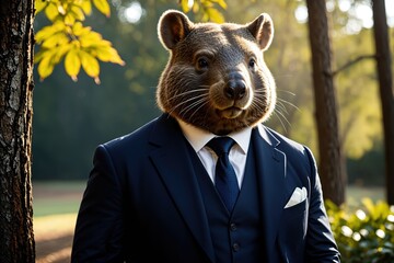 Wombat in Formal Suit, Surreal Anthropomorphic Art