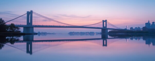 Obraz premium A beautiful modern suspension bridge over calm reflective water