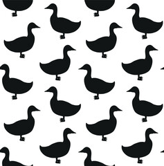 Vector seamless pattern of flat hand drawn duck silhouette isolated on white background