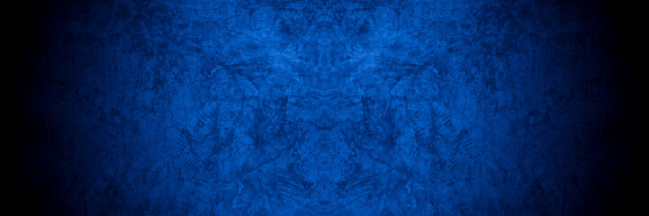 Old wall pattern texture cement blue dark abstract  blue color design are light with black gradient background.