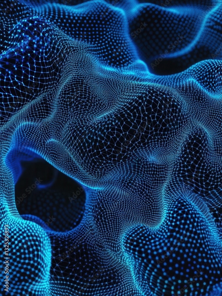 Poster Exploring neural network patterns with futuristic deep blue and cyan hues in a tech-inspired design