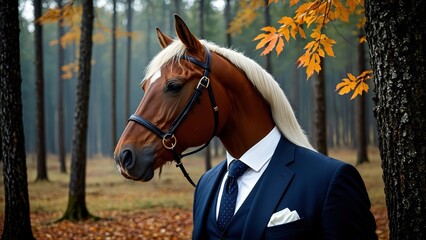 Horse in Formal Suit, Surreal Anthropomorphic Art