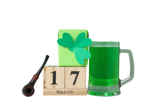Patrick's day, holiday symbols isolated on white background, PNG