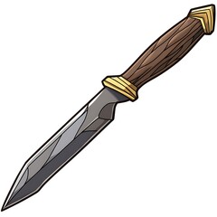 Ancient Dagger Illustration with Wooden Grip and Metal Blade