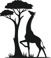giraffe and tree vector silhouette
