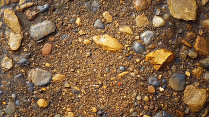 Soil Surface Texture – Earthy Brown Ground with Small Rocks and Organic Matter, Showcasing Natural Composition and Rich Soil Quality