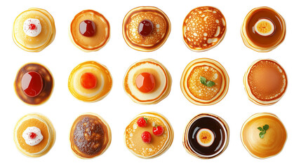 Delicious Pancake Variations Assorted Toppings Overhead View Flatlay Food Photography