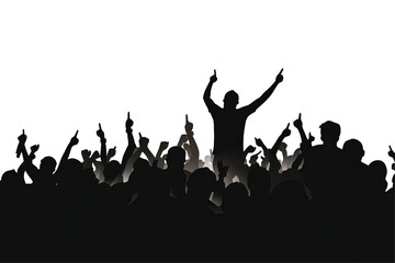 Crowd Silhouette With Raised Hands In The Dark. Party, Concert, Festival Concept. Vector...
