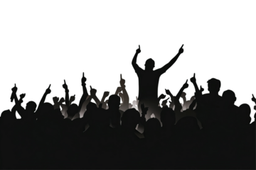 Crowd Silhouette With Raised Hands In The Dark. Party, Concert, Festival Concept. Vector Illustration