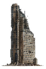 Damaged Building, Apocalypse Scene. Urban Decay Illustration, Crumbling Architecture On Transparent...