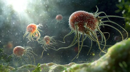 Fototapeta premium Exploring the Fascinating Underwater Symphony of Jellyfish in the Ocean's Mysteries