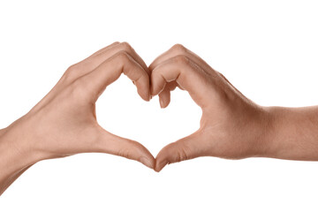 Female hands showing heart gesture on white background