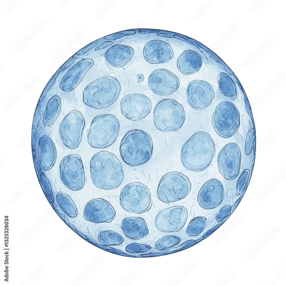 Poster a spherical object featuring various shades of blue with numerous circular patterns resembling cells