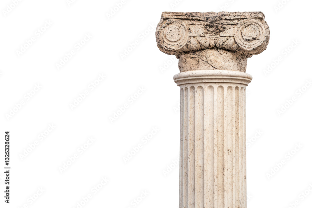 Poster a classical architectural column featuring intricate carvings and fluted design, showcasing craftsma