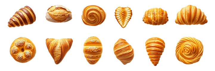 Delicious Assortment of Freshly Baked Breads and Croissants Bakery Products Variety of Pastries
