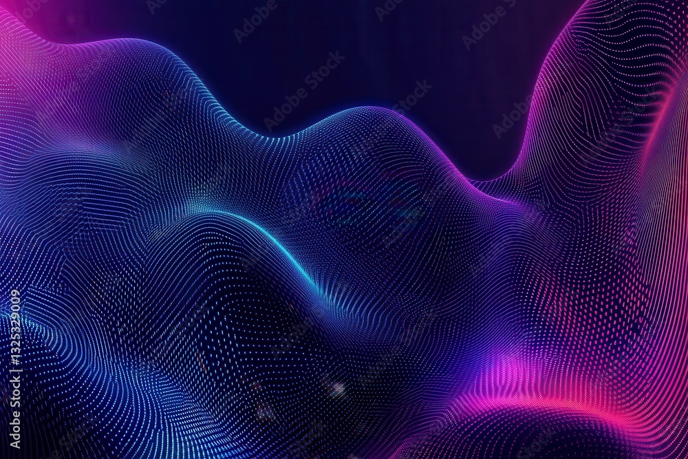 Poster Digital abstract pattern with glowing neon lines in blue and purple tones featuring a subtle grid design for modern aesthetics